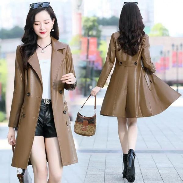 

women's leather & faux jacket women spring and autumn 2021 fashion loose windbreaker ladies waist coat casual, Black