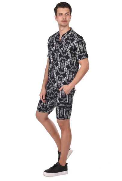 

patterned mens shirt-short set men's shorts, White;black
