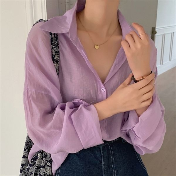 

women's blouses & shirts sunscreen loose stylish new brief outwear full sleeves all match summer solid oversize 7z1i, White