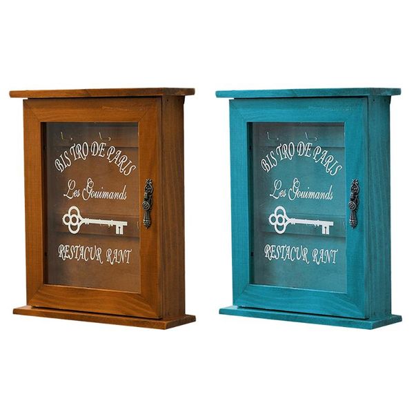 

hooks & rails vintage key storage box wall-mounted wooden cabinet decorative with 6 holder wall hanging rack home office decoration