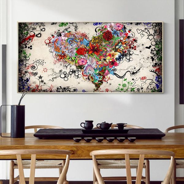 

paintings modern abstract fish heart flower oil painting on canvas wall art scandinavian posters and prints hd picture for living room