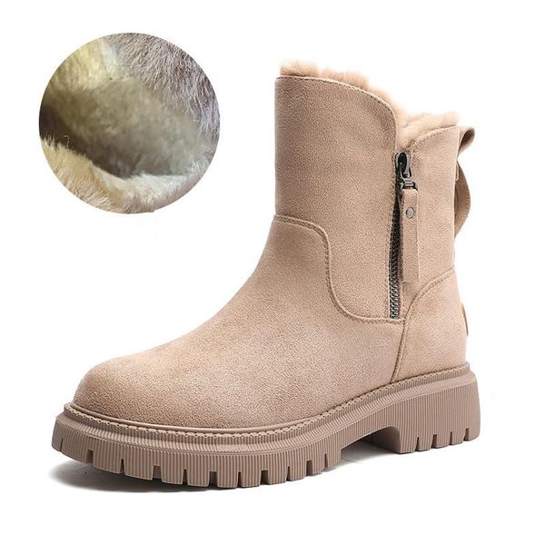 

boots women leather platform winter boot casual motorcycle woman shoes fashion, Black