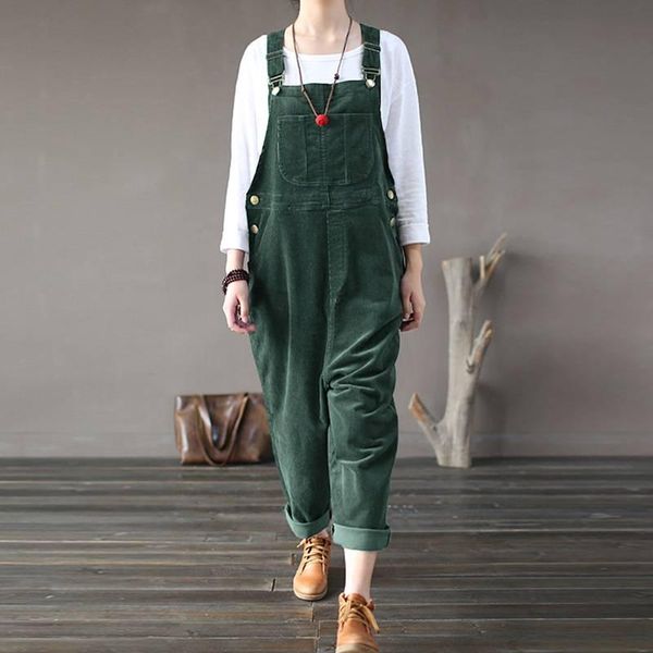 

women's jumpsuits & rompers casual corduroy zanzea women solid work long overalls spring vintage harem playsuits pantalons female pants, Black;white