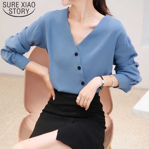 

blusas mujer de moda v-collar women shirt long sleeve loose temperament women blouses slim solid womens 6430 50 210527, White