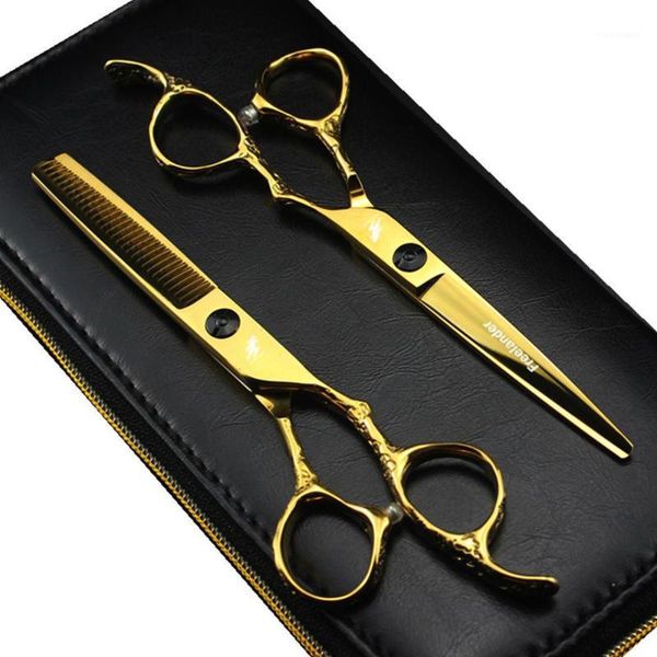 

6.0 inch professional japan 440c gold hairdressing scissors set with screw for barber or home use1