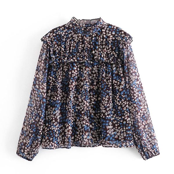 

women's blouses & shirts aachoae women elegant floral print blouse ruffles long sleeve casual chiffon shirt female vintage ladies blus, White