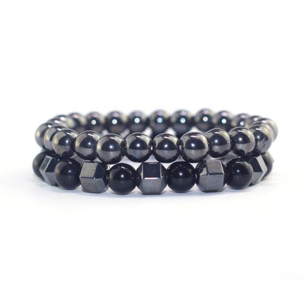 

charm bracelets 2021 simple european american style cool men's suit bracelet 8mm black gallstone ochre health care jewelry, Golden;silver