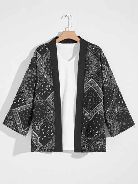 

me paisley print open front kimono j5wd#, White;black