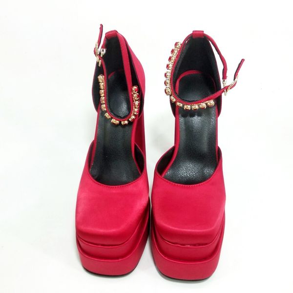 

dress shoes women shoes pumps luxury brand crystal buckle spring summer female party wedding round toe high heels woman sanda, Black