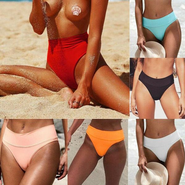 

women bikini bottom high waist shorts tankinis sporty panty solid candy color v swimwear bathing suit beach swim briefs two-piece suits