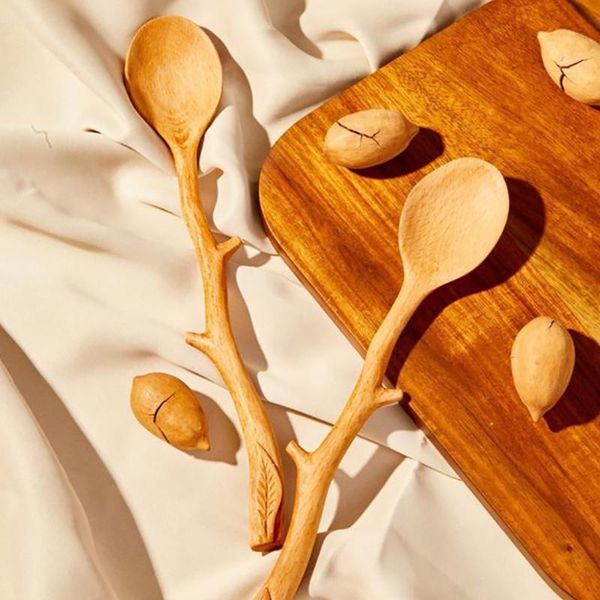 

spoons 24cm chinese style wooden spoon beech branch shape long handle scoop tableware