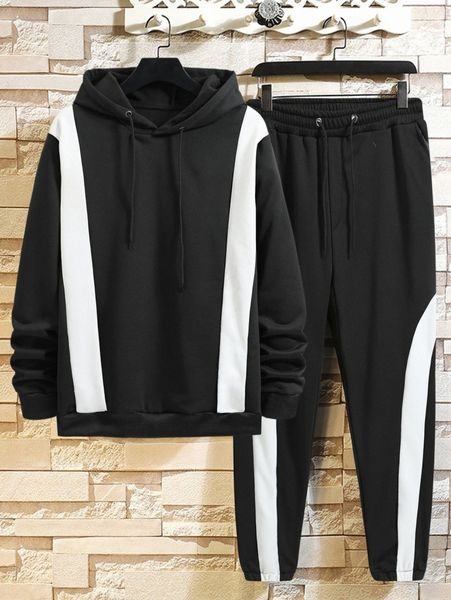 

men cut and sew drawstring hoodie & sweatpants e4ny#, Gray