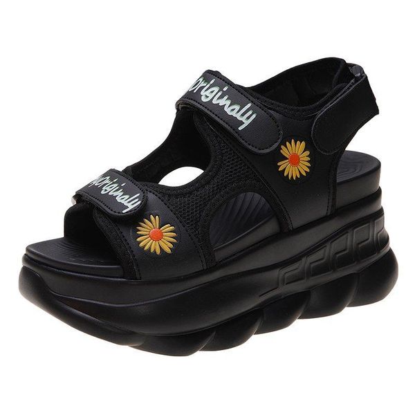 

fashion daisy summer women sport sandals 8cm heel woman platform shoes open-toed beach, Black