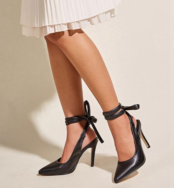 

sandals solid color women pointed toe thin high heel shoes 35-40, Black