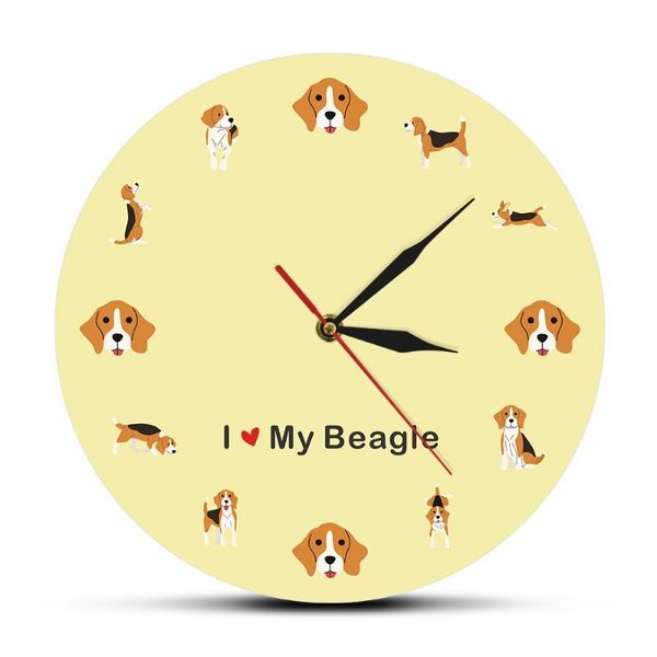 

love my beagle cartoon wall clock english puppy dog art silent quartz watch mom pet lover gift clocks