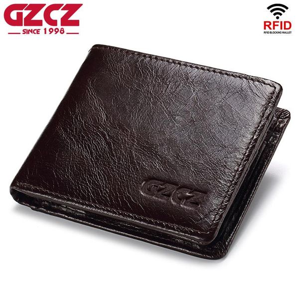 

wallets gzcz rfid 100% genuine leather wallet men crazy horse coin purse portomonee portfolio card holder male cuzdan perse, Red;black