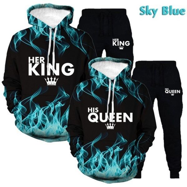 

autumn and winter hoodie men's 3d printed sportswear 2-piece suit, Black