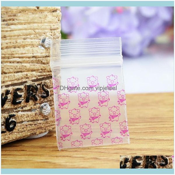 Sacchetti, espositore per gioielli Gioielli di alta qualità 300 Pz / lotto 2,5X3,5 Cm Mini Pig Print Clear K Sacchetti di plastica richiudibili per imballaggio Regali Bag Drop