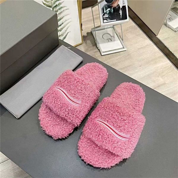 

2021 winter women woolen slippers luxury designer plush fur sandals fashion warm wholesale convenient shoes different colors good price, Black