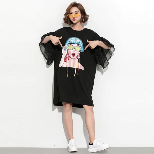 

dress f~je plus size female shirt spring summer puff oversize loose t-shirt from casual cartoons long tshirt t t-shirts big h9760, Black;gray