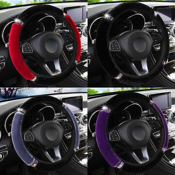 

steering wheel covers universal 37-38cm diameter soft plush rhinestone car cover interior accessories steering-cover car-styling