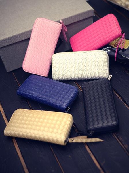 

new ladies' clutch bag european american popular long weave purse large capacity multiple card slots designer wallet women handbag purs, Red;black
