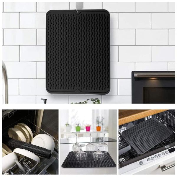 

mats & pads 40x30cm silicone drying mat dishes sink table kitchen home anti slip drain foldable insulation placemat