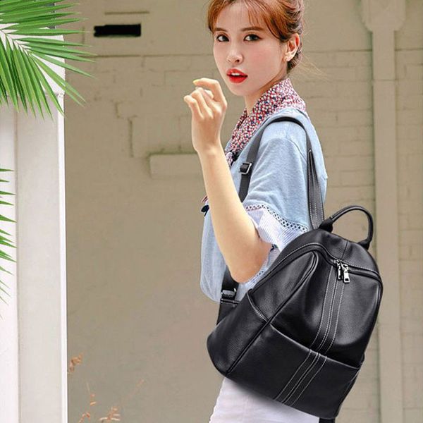 

high grade full backpack women's 2021 new fashion textured cowhide bag soft leather large capacity backpack