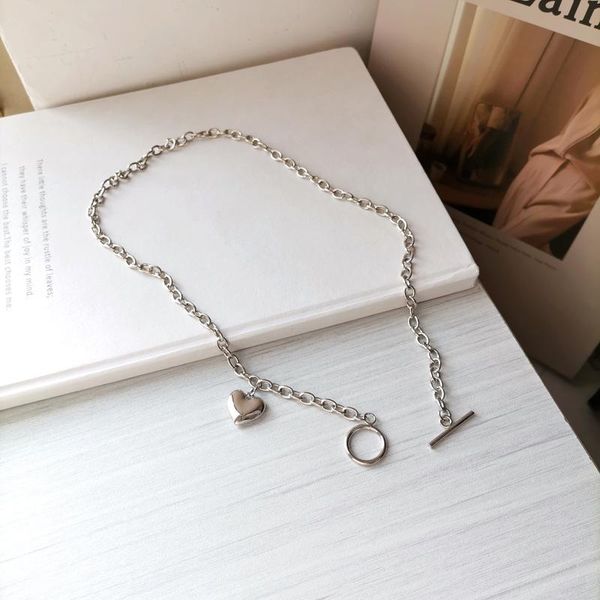 

pendant necklaces romantic heart-shaped simple hip-hop non adjustable necklace clothes chain women's rock party jewelry, Silver