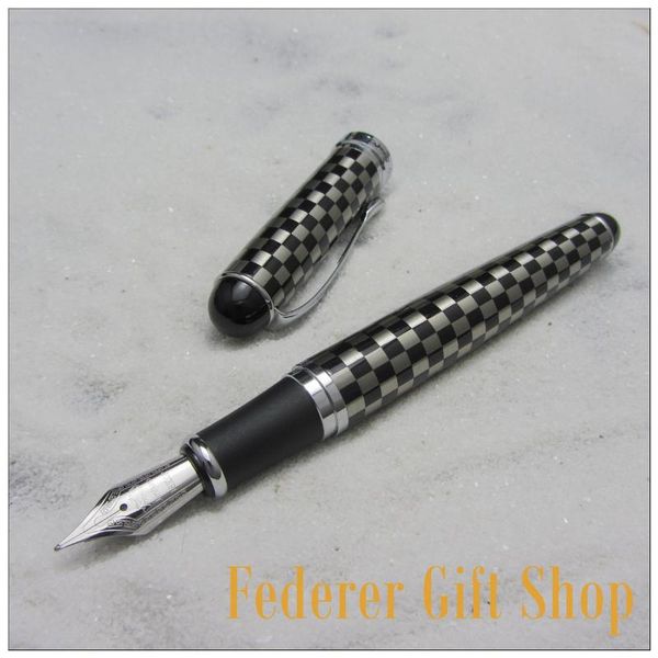 

jinhao j750 chessboard pattern stainless steel fountain pen metal gift ink 6 color optional pens