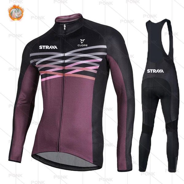 

racing sets strava 2021 long sleeve jersey mens winter cycling clothing pro team warm jacket set mtb clothes thermal fleece ropa ciclismo, Black;blue