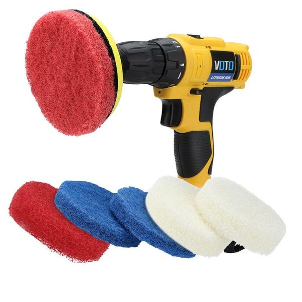 

cleaning cloths 3/6pcs 1/4" power drill brushes with adhesive disc scouring pad polishing grinding for kitchen bathroom tile sinks head