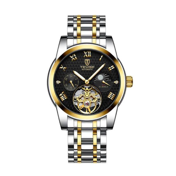 

wristwatches business mechanical luminous watch carving wristwatch stainless steel strap, Slivery;brown