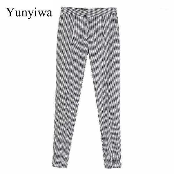 

women's pants & capris women vintage houndstooth plaid print casual hem split pencil autumn ladies fashion zipper chic leisure trousers, Black;white