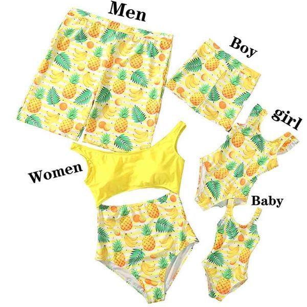 Abacaxis Mãe Filha Swimsuits One-peça Mamãe e Me Swimwear Família Combinando Roupas Olhar Pai Son Vestidos Roupas 210417