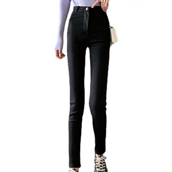 

women's pants & capris solid color women fashion high waist bottoms pockets skinny pencil trousers streetwear slim ladies leggings, Black;white