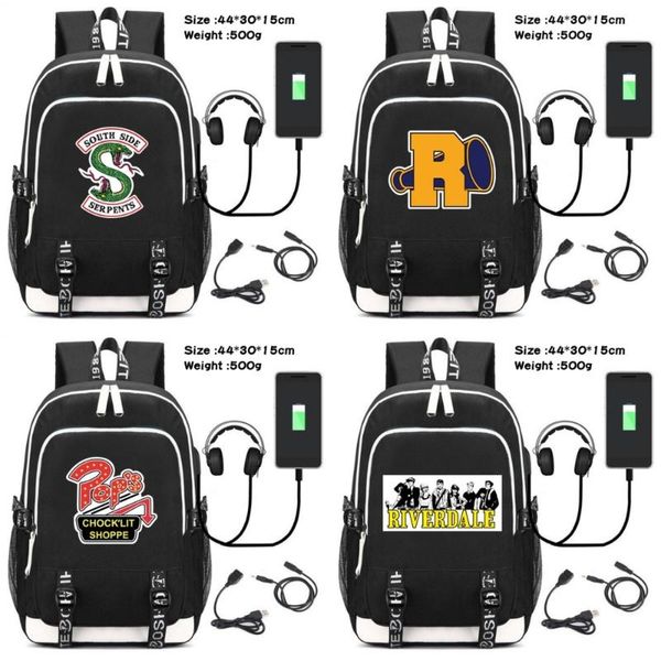 

backpack cartoon riverdale south side serpents canvas usb charging headphone student zipper schoolbag teenager travel lapbag