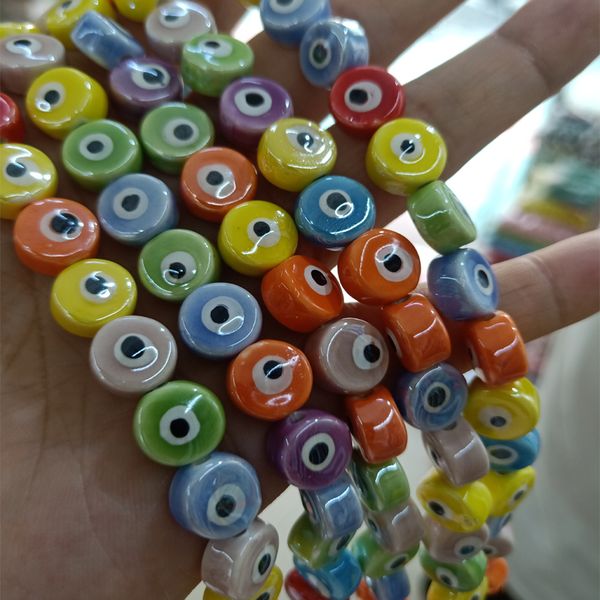 

100pcs 10mm mix color evil eye ceramic beads diy round loose spacer ceramics bead for jewelry making bracelet necklace, Black