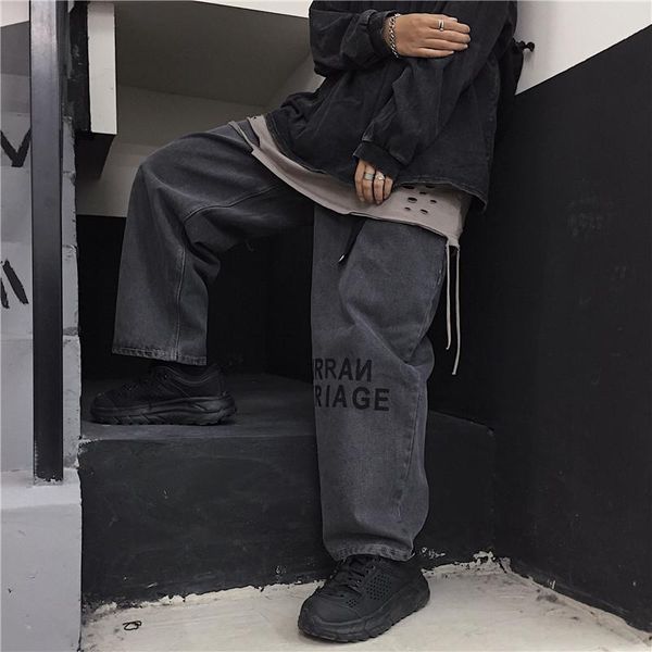 

women's pants & capris graffiti contrast letter graphic print vintage hip hop punk harajuku denim pant streetwear fashion korean trouse, Black;white