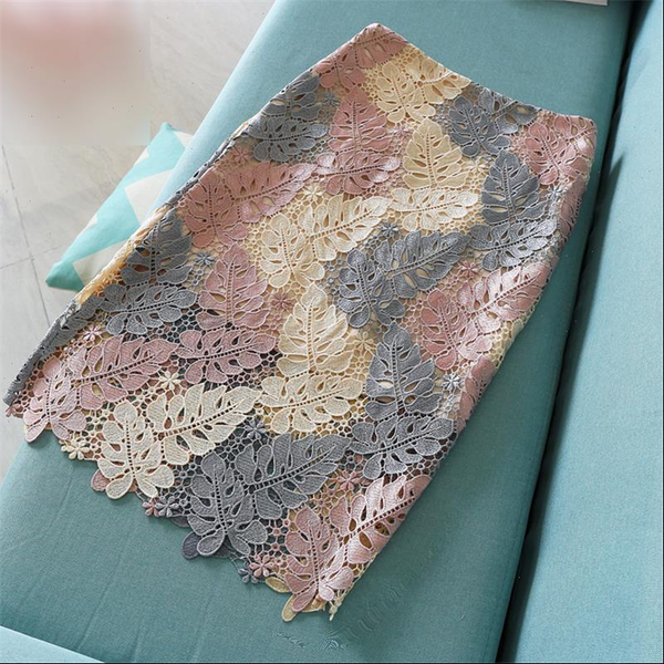 

leaf shape women skirt lining lace zipper slim pencil for woman summer bodycon office lady pink, Black