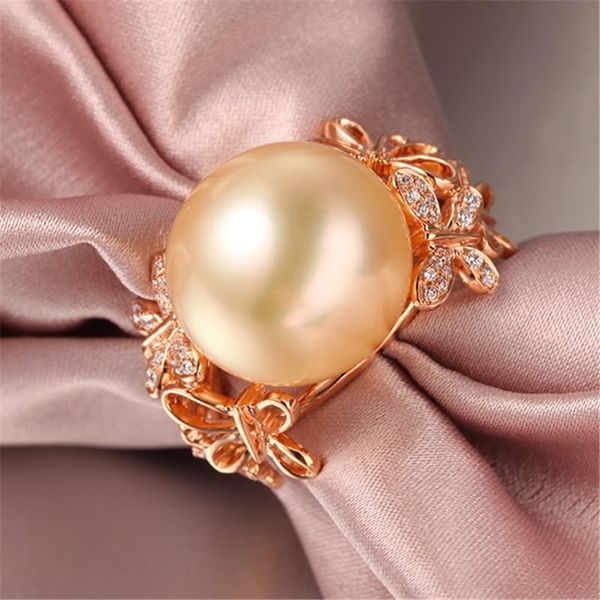 

wedding rings creative openwork pattern design glamour pearl zircon woman shining star engagement ring sweet romantic valentine's day, Slivery;golden
