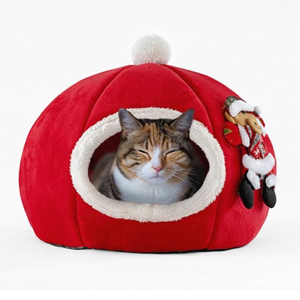 

cat beds & furniture christmas pet house pumpkin kennel puppy cave warm sleeping bed cute winter for cats dog