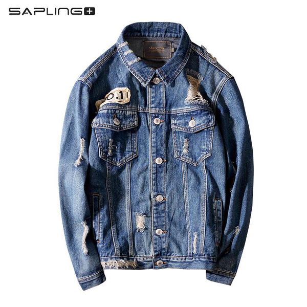 

men's jackets vintage men denim jacket harajuku streetwear hole jeans coats outwear spring autumn casual jean fashion mens, Black;brown