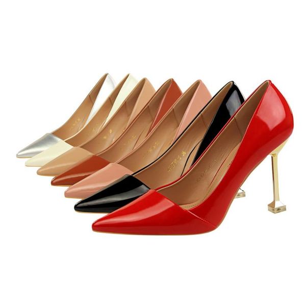 

dress shoes european and american fashion contracted occupation ol fine heel high patent leather show thin women's single, Black