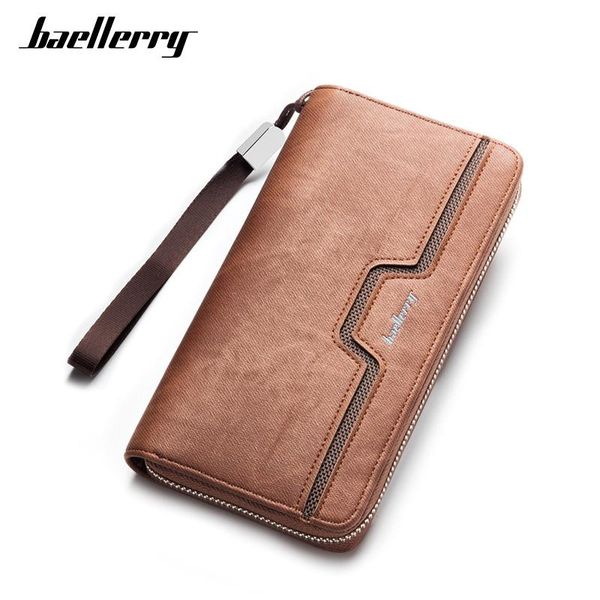 

wallets baellerry fashion men long section zipper wallet pu leather hand strap business casual clutch id holder, Red;black