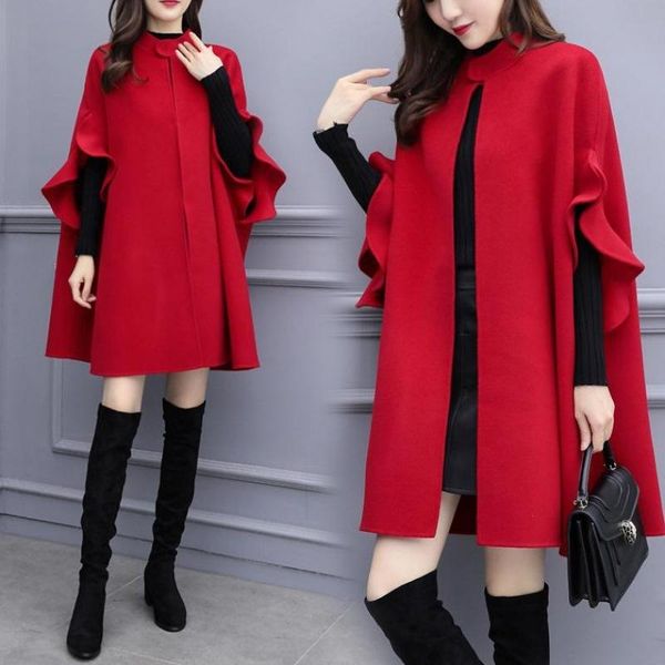

women's wool & blends 2021 spring autumn winter woolen long blazer dress jacket coat women black red england cloak ladies overcoat fema