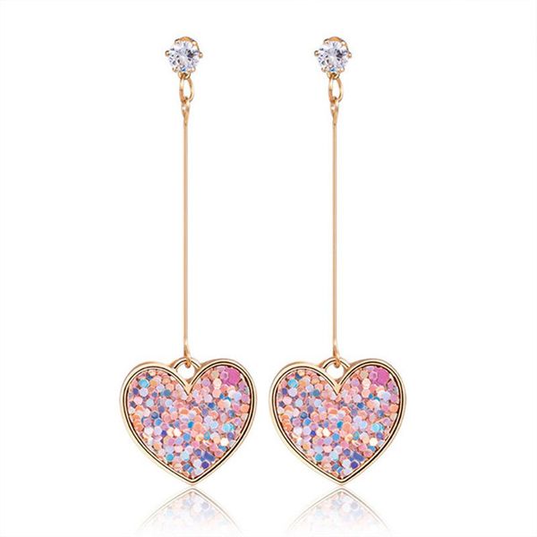 

korea style pendant heart earrings for cute girls zircon romantic dangle earring temperament bride earrings jewelry, Silver