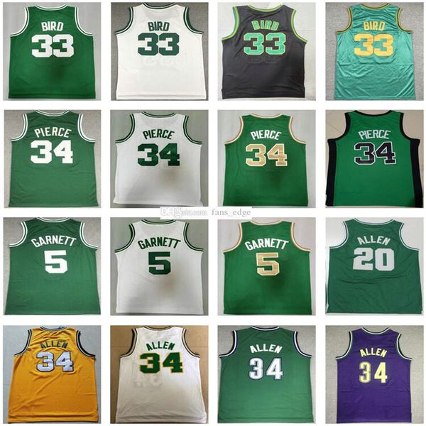 

retro rajon 9 rondo kevin 5 garnett paul 34 pierce ray 20 allen jersey green white color mens vintage #33 #6 basketball jerseys size s-2xl, Black;red