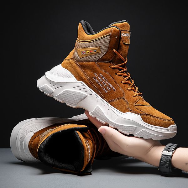 

autumn winter brown fashion chunky sneakers for men comfortable suede men ankle shoes casual outdoor warm high sneakers male