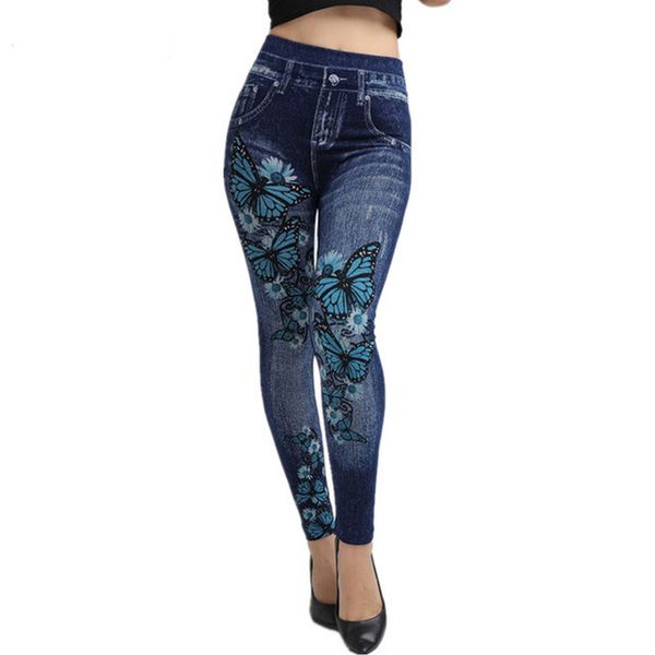 

leggings fashion seamless imitation jeans, Black